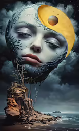 a surreal art work with water and an ocean scene