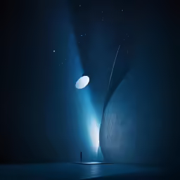 a person stands on a floor under a star filled sky