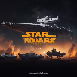 a poster for star wars with vehicles and guns