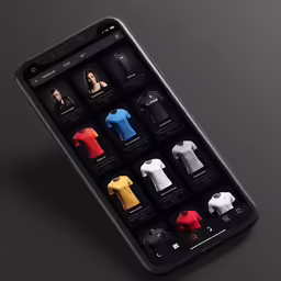 a phone that is displaying several different t - shirts