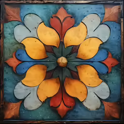 a photo of a tile with colorful leaves