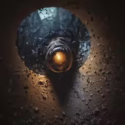 a dirty puddle with a light coming out