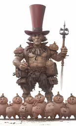 a bunch of toys like a wizard holding a sword