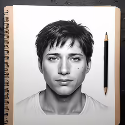 a man with short hair is shown as he has a pencil