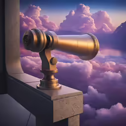 an telescope is on top of the railing