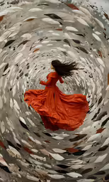 a woman standing in a swirling swirl of circles
