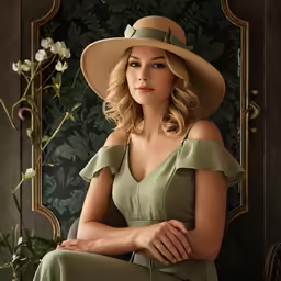 a young woman wearing a hat and sitting down