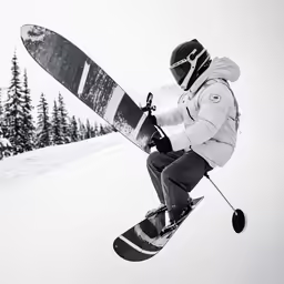 the snowboarder is jumping high above the ground