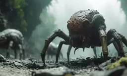 there is a giant spider that is walking in the dirt
