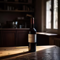 a bottle of wine is sitting on a counter
