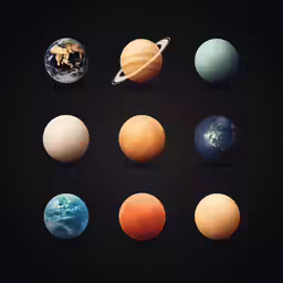 nine different planets on a black surface