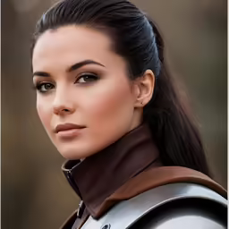 a young woman with a brown and brown leather outfit