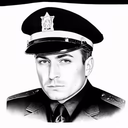 a black and white drawing of a police officer