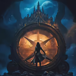 a person standing in front of a huge clock