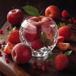 a bowl of fruit that includes strawberries, apples and berries