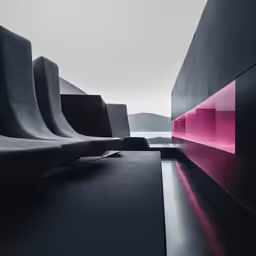 the chairs are up against the wall and reflecting light