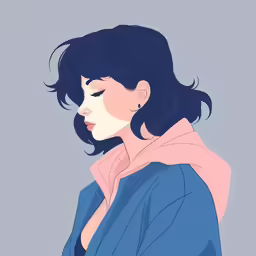 a cartoon drawing of a woman with blue hair