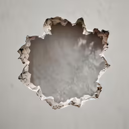 a large hole in a wall, with a small crack in it
