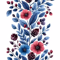 a bouquet with flowers and leaves painted on paper