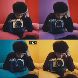 the young man is taking photos of himself with his camera