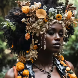 a woman with elaborately dyed hair and make - up