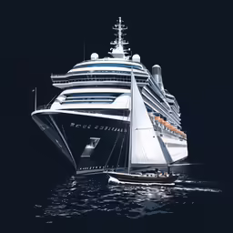 a cruise ship sails along in the ocean