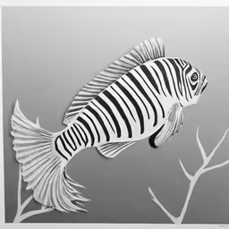 the drawing of a zebra fish is in a tree