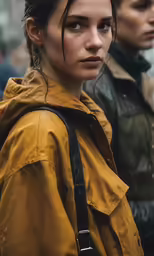 two people with leather bags walking in the rain