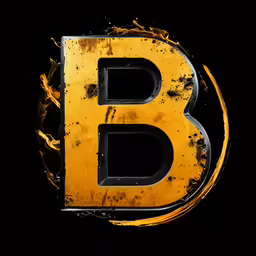 a close up view of a letter b made out of yellow and black paint