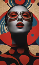 an abstract portrait with red and blue circles