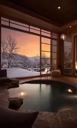 a spa with a nice view in the winter