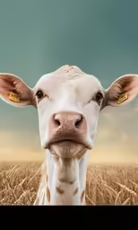 a cow that has its mouth open and two ears crossed