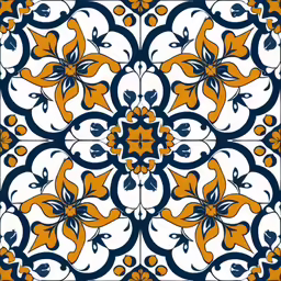 an ornate pattern in blue and orange colors