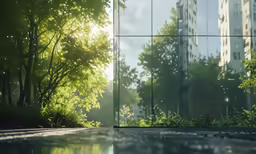 a mirror sits near an empty park area