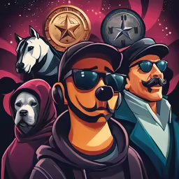 two men with sunglasses and hoods are wearing hats