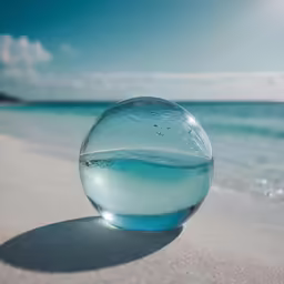 water bubbles in a glass ball sitting on a beach