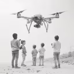 four children and one man are watching a quad quad