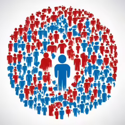 a large group of people with various colored ones