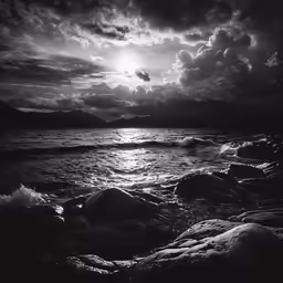 black and white photo of a body of water