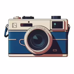 an illustration of a vintage camera in blue and brown