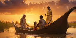 three people in a boat with a fishing rod,three people in a boat on the river