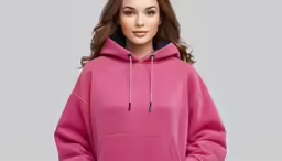 a woman in a pink and black hooded sweatshirt