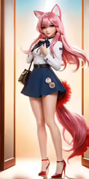 anime drawing of a pink haired girl in a dress