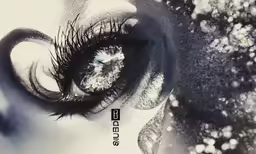 the back side of a black and white photograph with a eyelashes