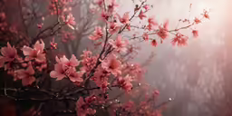 some pretty pink flowers that are in the tree