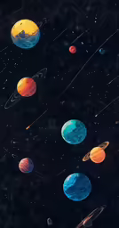 several planets in the sky with the same size of sun