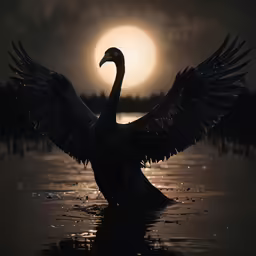 a black bird is sitting on a body of water
