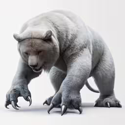 a white bear with claws and an open beak