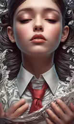 an artistic woman is wearing a red tie
