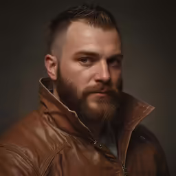 a man with a goatee and leather jacket